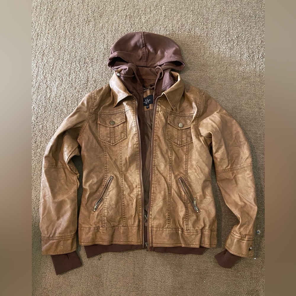 Women’s Faux Leather hooded jacket